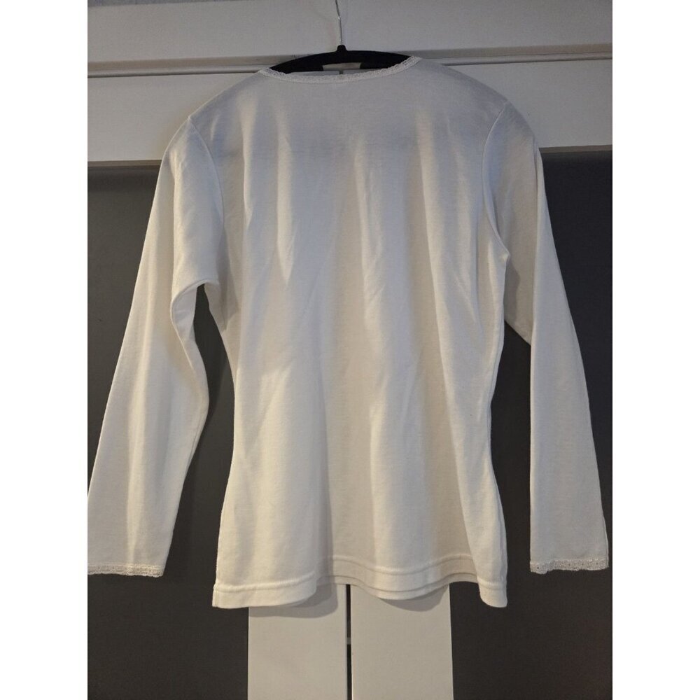 Vtg Snugglez Cotton Undershirt Lace Trim Bracelet Sleeve Sleep Top M layering - Picture 2 of 10